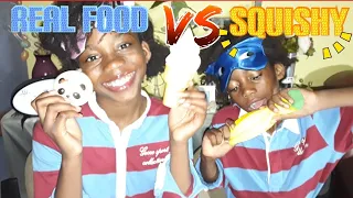 SQUISHY FOOD VS REAL FOOD CHALLENGE PART I // TriniRoyQui