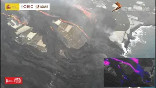 14/11/2021 RGB e IR Carga de coladas en centro y desembocadura a islas bajas. Erupción La Palma IGME