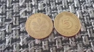 alter münzen  - deutsches 5 pfennig  . 1949 . 1950 . 1992 . 1986