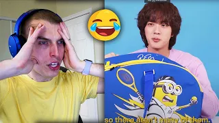 😂 A MINIONS RACQUET?! 😂 Comedian Reacts to 10 Things BTS Jin Can't Live Without!