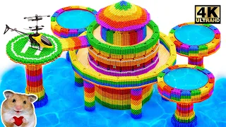 Craft Your Own: Building a Circular Rooftop Pool & Overwater Hamster Villa | ASMR Video