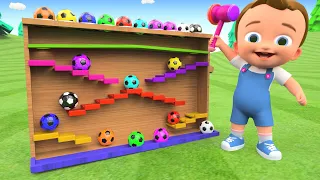 Learn Colors Soccer Balls Slider Wooden Toys Hammer For Kids Fun Videos | Toddlers Educational