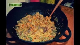 Пшеничная каша с тушенкой в казане. МЯСОЖОР 66