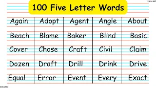 100 Five Letter Words, 100 5 letters words, Five letter words, 100 five letter words, 5 letters word