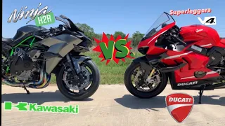 Ducati V4 Superleggera vs Kawasaki ninja H2R - Roll race 60 to ... YES, this is an H2R! 🤯