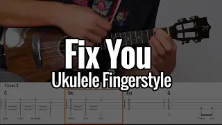 Coldplay - Fix You (Ukulele Fingerstyle) + Tabs on screen