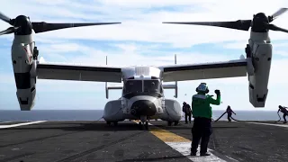 First Navy CMV-22B Osprey Refueling and Landing Aboard an Aircraft Carrier