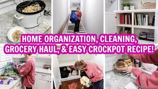 HOME ORGANIZATION IDEAS + CLEANING + EASY CROCKPOT MEAL & GROCERY HAUL! | CLEANING MOTIVATION