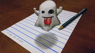 👻DRAWING EMOJI GHOST 3D FOR KIDS - TRICK ART ON LINE PAPER