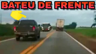 Pickup bate de frente com carreta em ultrapassagem perigosa