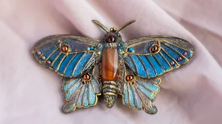 🦋 Unique Handmade Stunning butterfly brooch, Scarf and sweater Jewelry, with Agate and Garnet ✨