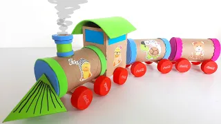 How to make a Train with toilet paper tubes. Easy crafts for kids with recycling