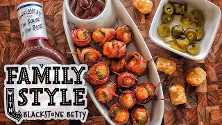 Spicy Bacon Wrapped BBQ Tater Tots | Family Style | Blackstone Griddle