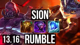 SION vs RUMBLE (TOP) | 5/1/8, 1.7M mastery, 400+ games | KR Diamond | 13.16