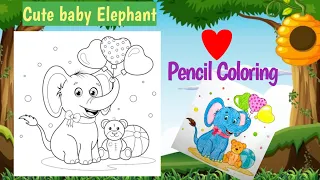 Coloring cute baby elephant with teddy bear and balloons | @MagicFingersArt | @kimmiTheClown