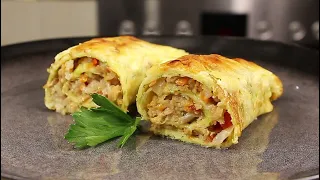 САМОЕ ВКУСНОЕ Блюдо из КАБАЧКОВ! КАБАЧКОВЫЕ РУЛЕТЫ с Фаршем и Овощами!