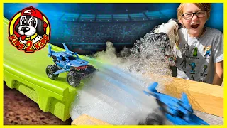 I Found the Best Monster Truck Toy! (BAZOOKA BUBBLE GUN RACE)