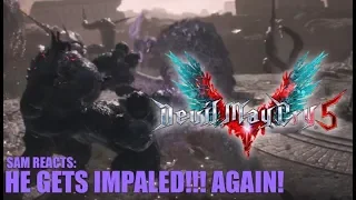 HE GETS IMPALED!!! AGAIN! SAM REACTS: Devil May Cry 5 - V Gameplay Trailer (Feat. Charlie!)