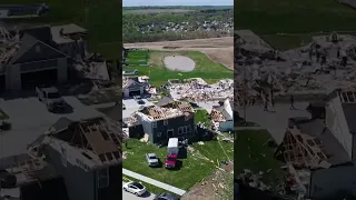 Drone footage of destroyed homes from tornado damage in Elkhorn, Nebraska