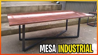 Mesa de Jantar em Ferro e Madeira Estilo Industrial, Móvel Rústico Metalon e Madeira