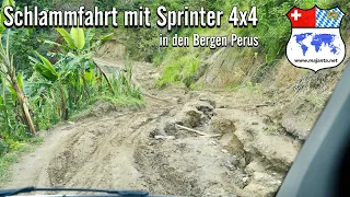 Gefährliche Schlammfahrt mit Sprinter 4x4 in den steilen Bergen Perus