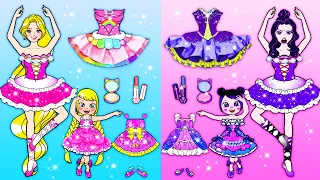 Paper Dolls Dress Up - Pink VS Purple Mother & Daughter Makeup Ballet - Barbie Story & Crafts
