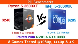 Ryzen 5 3600XT vs Intel i5 10600K Paired With RTX 3080 Gaming Benchmarks