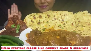ASMR|MUKBANG EATING MUTTON CURRY WITH NAAN BREAD AND CHICKEN LEG PIECE