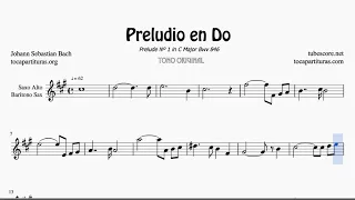 Prelude in C by Bach Sheet Music for Alto Sax and Baritone Saxophone E Flat