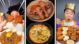 Crispy Intestines Daechang with Spicy Buldak Webfoot Octopus and jamaican chicken Mukbang Asmr