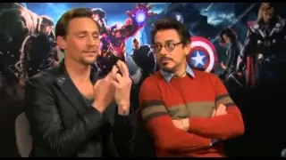 Tom Hiddleston and Robert DowneyJr. chat about The Avengers