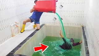 SLIME PRANK IN GIANT RED BUCKET IN THE POOL