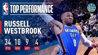 Russell Westbrook Erupts with Near Triple-Double (34/10/9) vs. Warriors | November 22, 2017