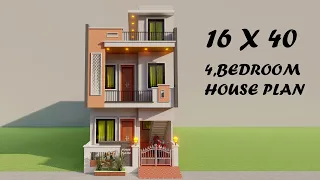 Small 4 bedroom house plan,16x40 duplx 3d makan,new house elevation,3d makan ka naksha,3D house map