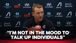 Michael Voss critical of Blues defence vs. Geelong 😐 | Carlton press conference | Fox Footy