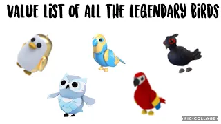 Pet Value List of ALL The Legendary Birds in Adopt Me