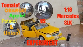 - WEIRD EXPERIMENT! - Scale 1:18 Merc SLK Bombarded With Fruit and Vegetables - Super Slow Motion!