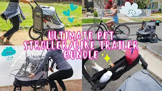 3 in 1 Pet Stroller and Bike Trailer + Bike Adapter + Rain Cover + Portable Organizer Bundle