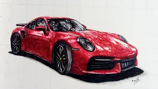 Realistic Car Drawing - Porsche - Time Lapse - Drawing Ideas