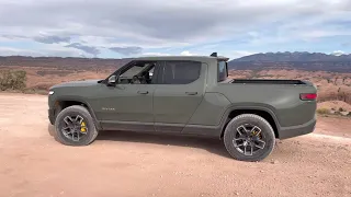 Rivian R1T after conquering the infamous Hells Gate in Moab.