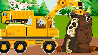 The Bear's Construction: How do you find Dinosaur Fossils? Dump Truck, Drilling Machine, Scoop Truck