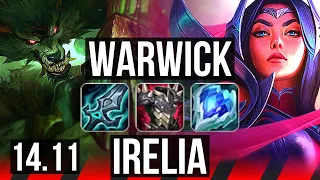 WARWICK vs IRELIA (TOP) | 15 solo kills, 19/2/12, Legendary, 1000+ games | KR Master | 14.11