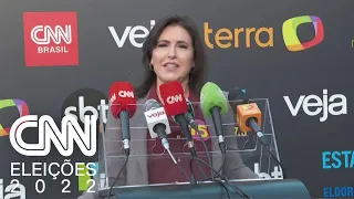 Simone Tebet fala a repórteres antes do início do debate entre presidenciáveis | CNN 360°