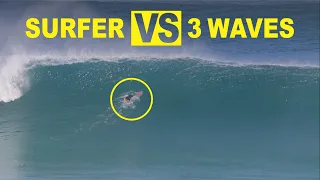 Surfer Takes On Big Three Wave Set - Uluwatu