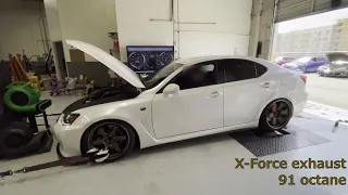 Lexus ISF baseline dyno with X-Force catback exhaust & 91 octane fuel