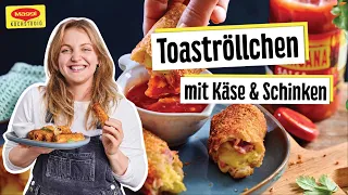 Knusprige Toaströllchen mit Käse und Schinken | Der perfekte Party-Snack