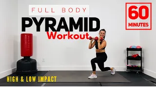 60 min FULL BODY STRENGTH & SWEAT PYRAMID Workout / High & Low Impact / women 40+