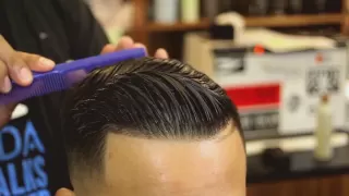 Mid Skin Fade Pomp Over with Hard Part