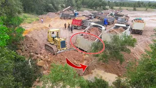 Part.143| Best Experience Komatsu Dozer D65E Push SHAMAN Dump Trucks Stuck During Dumping Stone,,