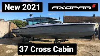 2021 Axopar 37 Cross Cabin. Aft Cabin with Webasto Heating System and Grey Gel Coat Colour.